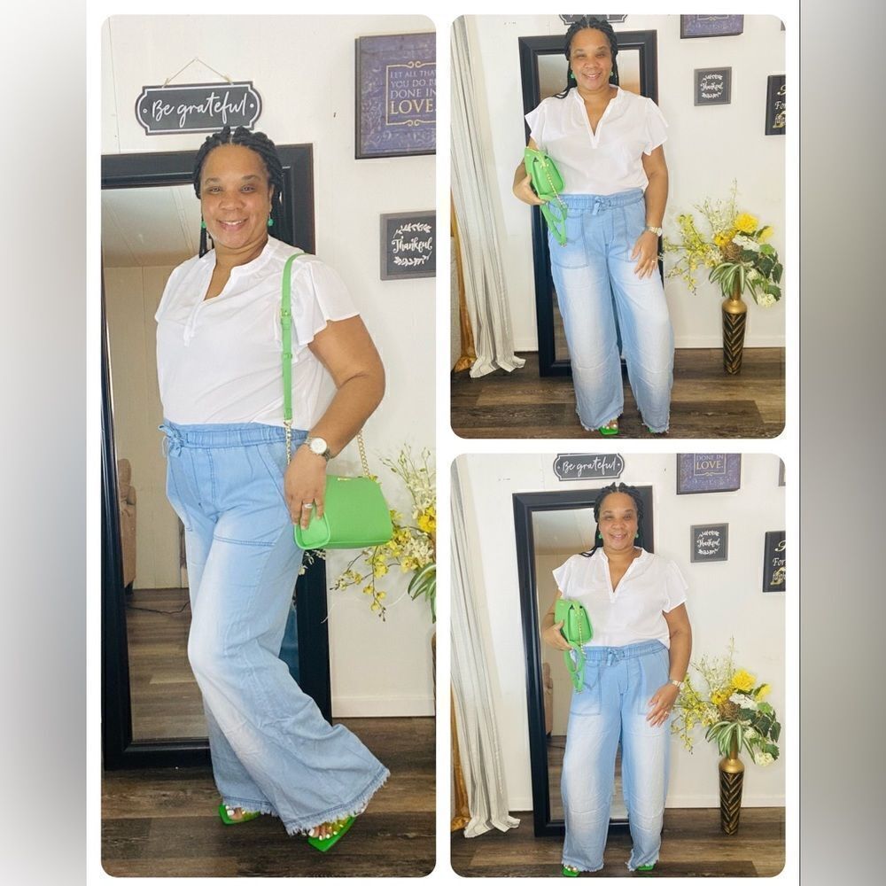 Plus Size Light Wash Chambray Pants